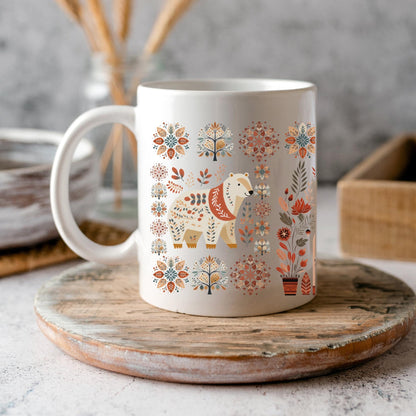 Bear Coffee Mug Scandinavian Folk Art - Nordic Hygge Home Gift