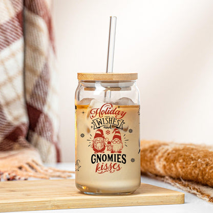 Gnome Tumbler Christmas Coffee Glass Cup - Cozy Gift Bookish Bestie