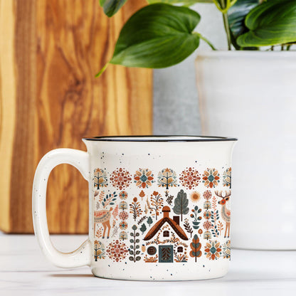 Nordic Folk Art Deer Mug Scandinavian design - Ceramic Stoneware Pottery