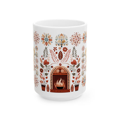 Bear Coffee Mug Scandinavian Folk Art - Nordic Hygge Home Gift