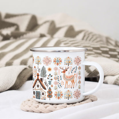 Deer Cozy Camping Mug with Nordic Folk Art - Hygge Home Gifts