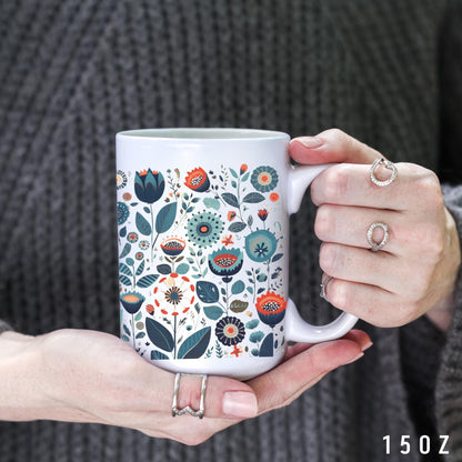 Scandinavian Folk art Cup - Floral Mug for gift