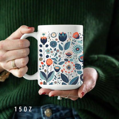 Scandinavian Folk art Cup - Floral Mug for gift