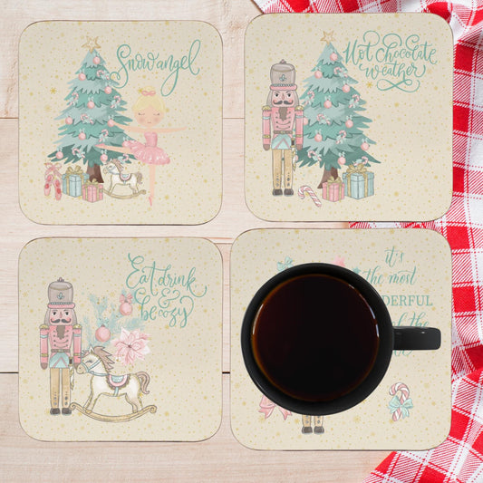 Pink Nutcracker Christmas Coaster Set Hostess Gift - Ballet Dancer Teacher Gift