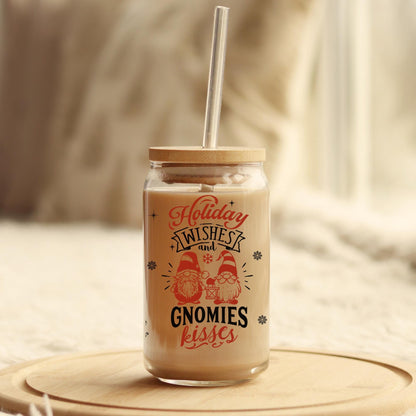 Gnome Tumbler Christmas Coffee Glass Cup - Cozy Gift Bookish Bestie