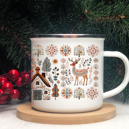 Deer Cozy Camping Mug with Nordic Folk Art - Hygge Home Gifts