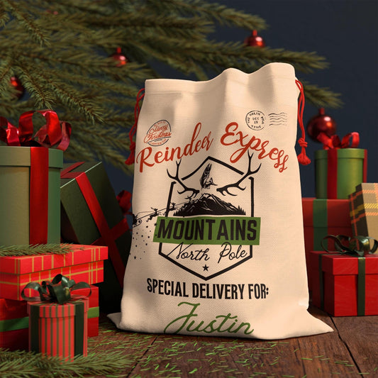 Mountain Fishing Christmas stocking - Camping Rustic Holiday Gift Bag