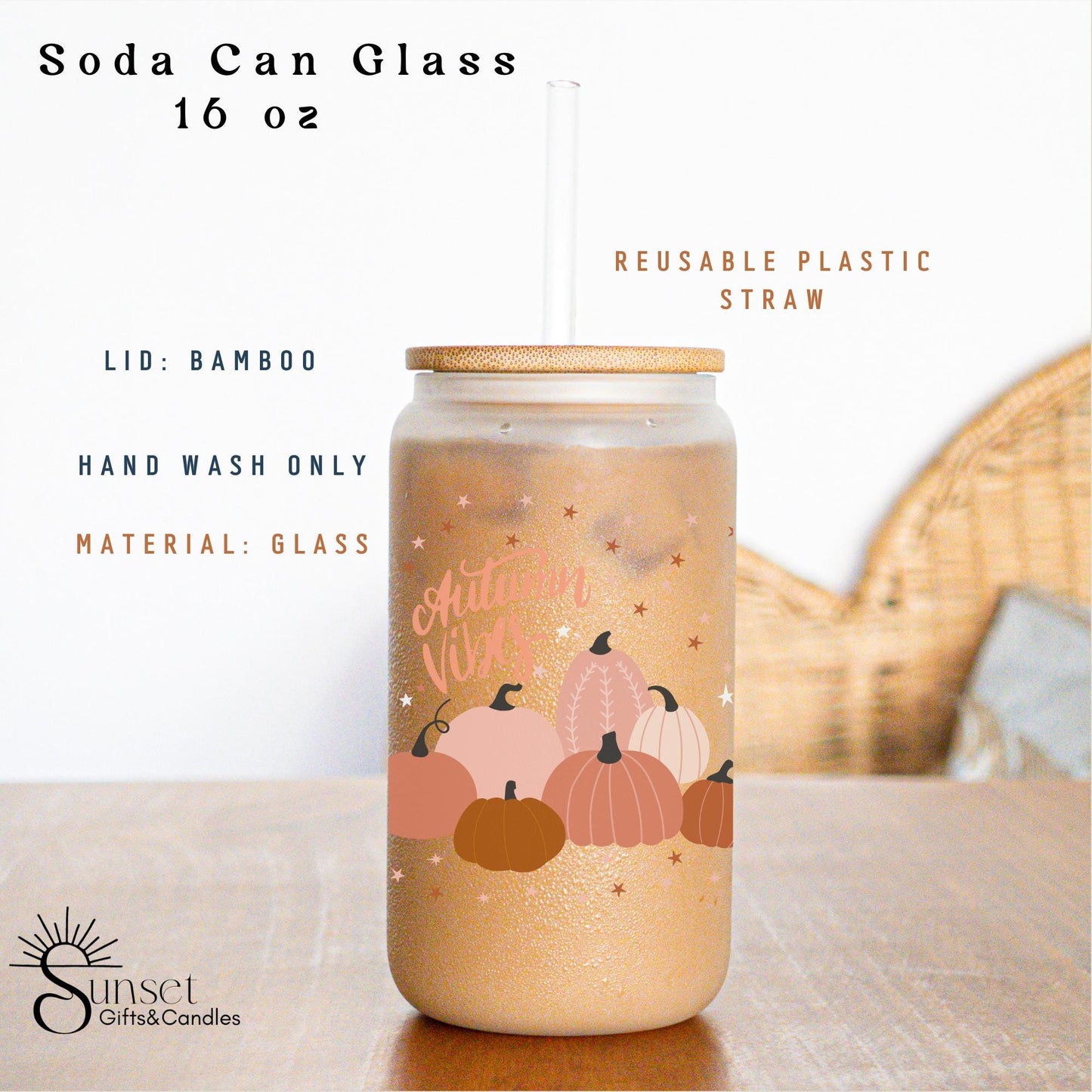 Autumn Tumbler Gift - Pumpkin Spice Latte Iced Coffee Glass Cup Fall Pink Aesthetic Cup Trendy Girl