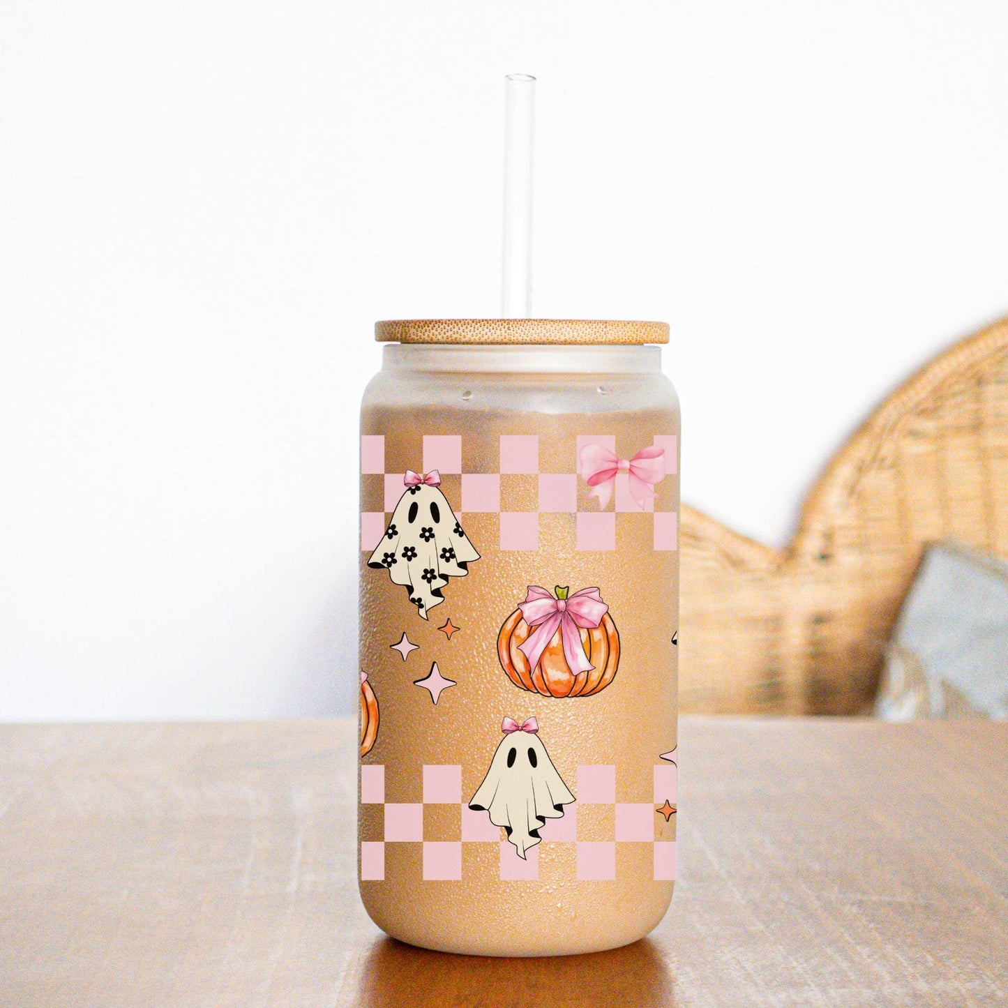 Girly Coquette Aesthetic Tumbler Gift for Fall Season - Pink Bows and pumpkin spice Cup