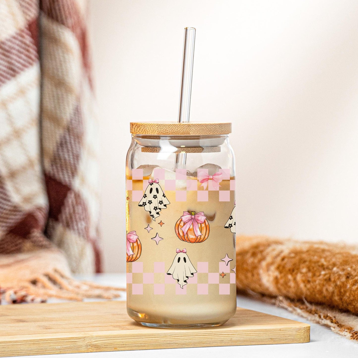 Girly Coquette Aesthetic Tumbler Gift for Fall Season - Pink Bows and pumpkin spice Cup