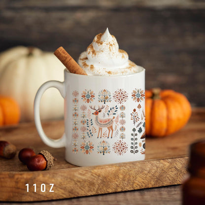 Nordic Folk Art Deer Coffee Mug - Deer Scandinavian design ceramic gift