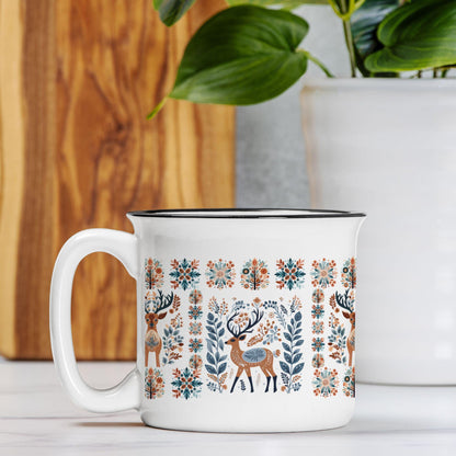 Deer Mug Camping Mountains Cup- Scandinavian Fika Coffe Gift Hygge