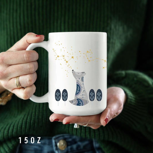 Personalized Nordic Wolf Mug - Constellation Gift for Him - Scandinavian Forest Stars Cup