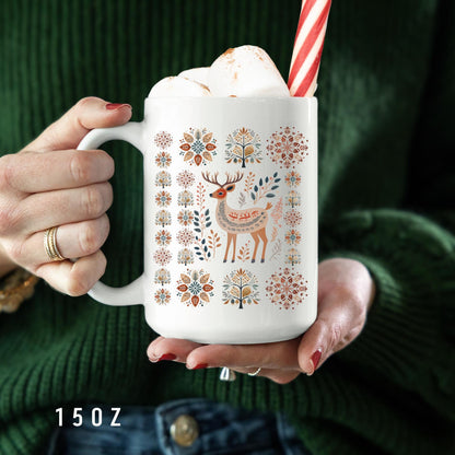 Deer Mug Nordic Mountains Nordic Gift - Aesthetic Winter Folk Art Mug Gift Appreciation