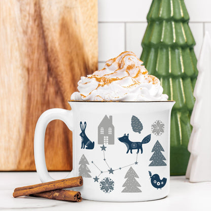 Nordic Christmas Mug Hot Cocoa - Forest mug Cozy Hygge Gift Stoneware