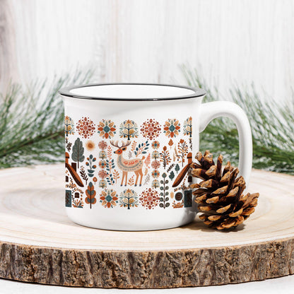 Nordic Folk Art Deer Mug Scandinavian design - Ceramic Stoneware Pottery