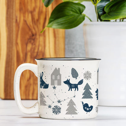 Nordic Christmas Mug Hot Cocoa - Forest mug Cozy Hygge Gift Stoneware