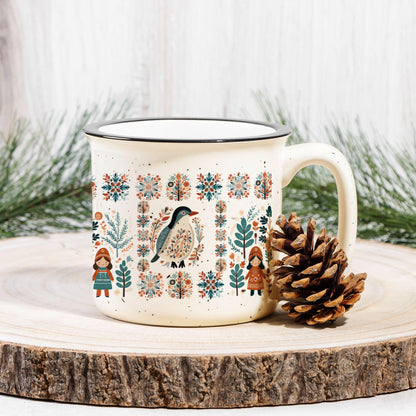 Bird Coffee Mug Nordic Design Folk Art Gift Scandinavian Coffee Mug