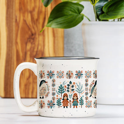 Bird Coffee Mug Nordic Design Folk Art Gift Scandinavian Coffee Mug