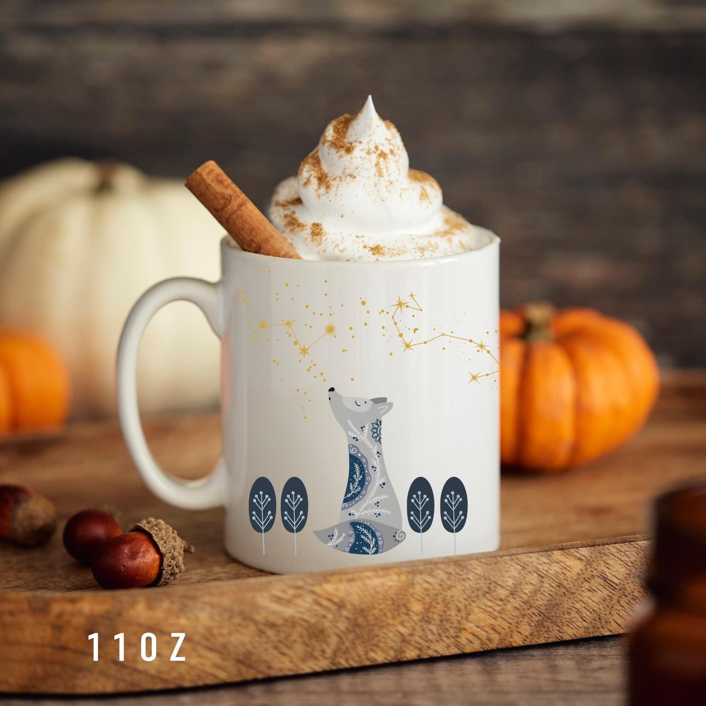 Personalized Nordic Wolf Mug - Constellation Gift for Him - Scandinavian Forest Stars Cup