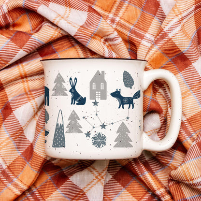 Nordic Christmas Mug Hot Cocoa - Forest mug Cozy Hygge Gift Stoneware