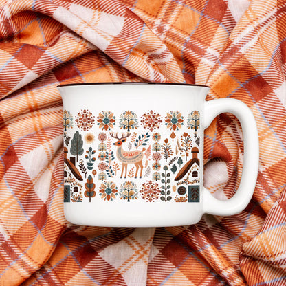 Nordic Folk Art Deer Mug Scandinavian design - Ceramic Stoneware Pottery