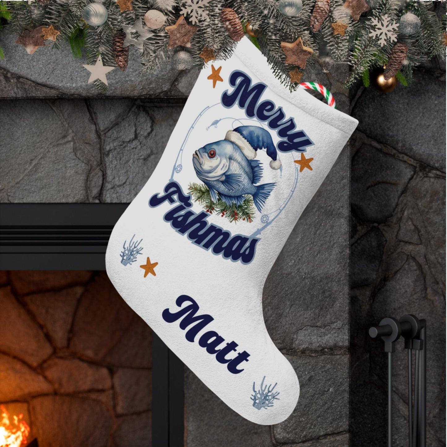 Fishing Christmas Stocking Custom Name - Grandpa and Dad Fishing Gift
