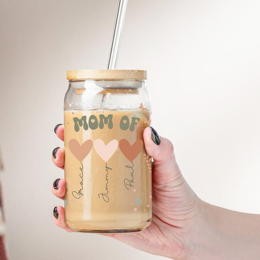 Mama Glass Can Custom Children names Mom Coffee Tumbler Personalized