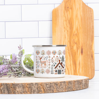 Nordic Folk Art Deer Mug Scandinavian design - Ceramic Stoneware Pottery