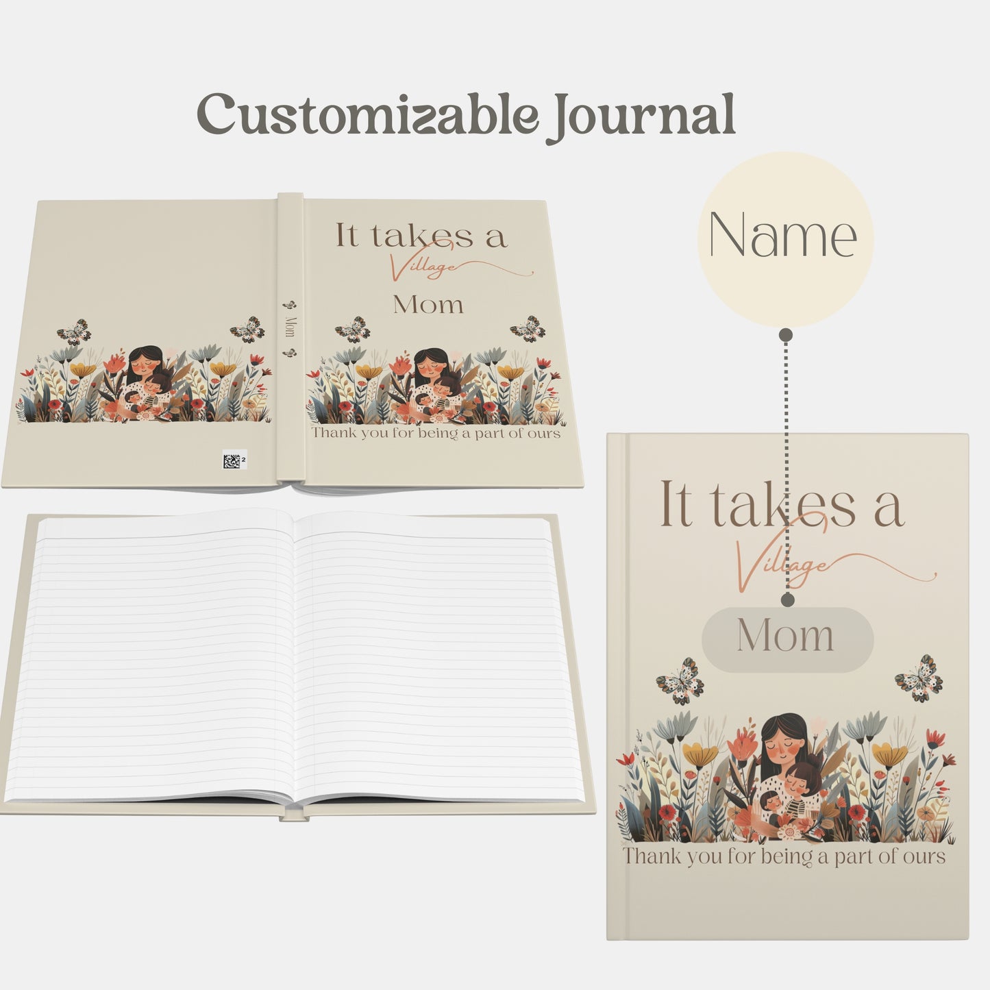 Mom thank you Gift idea - Journal Floral inspired Notebook