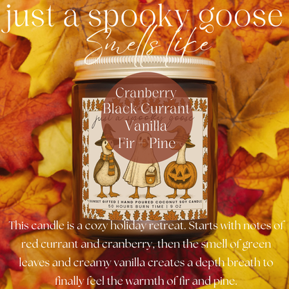 Halloween Spooky Goose Candle - Cozy Fall Scented Gift 9oz Amber Jar