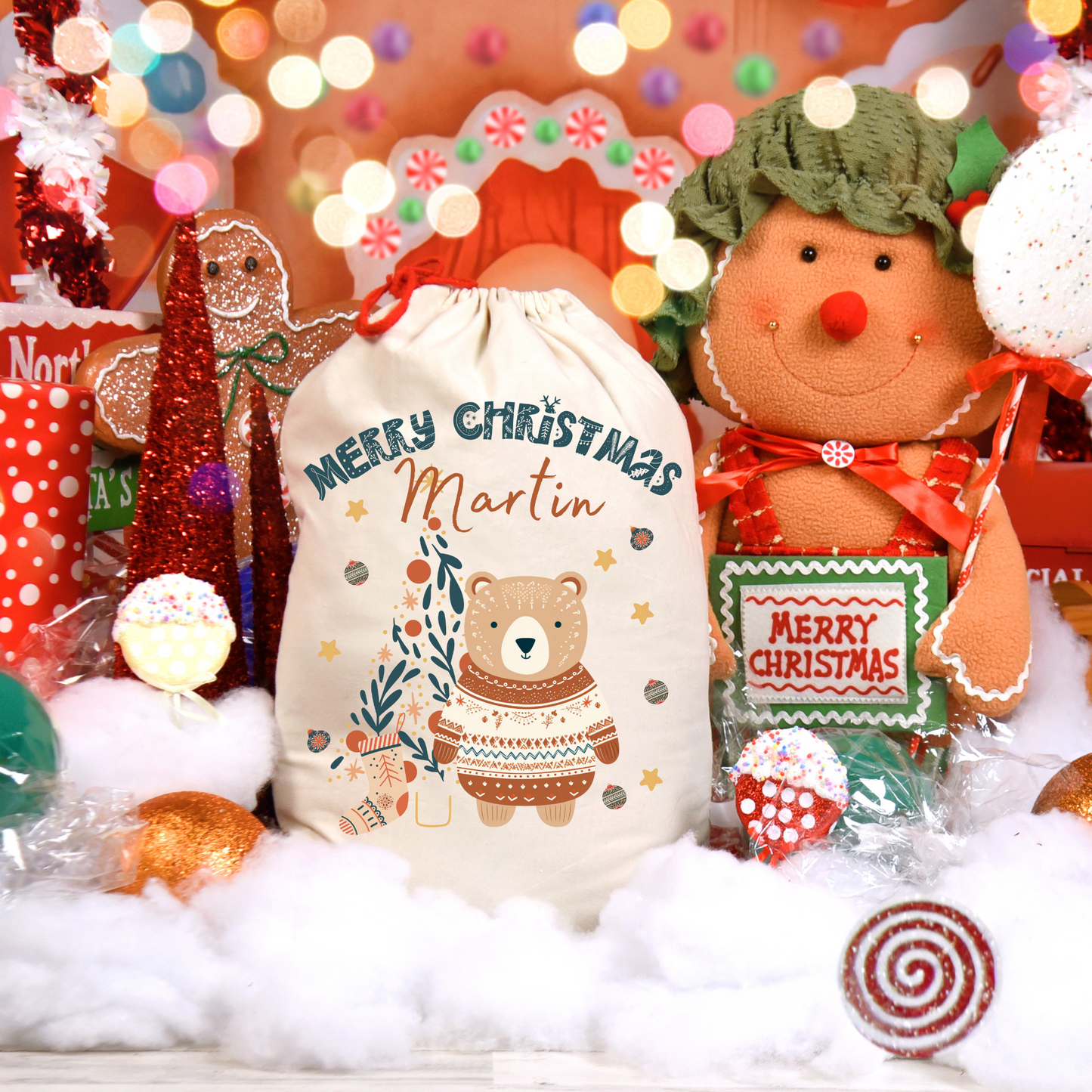 Christmas Gift Bag Scandinavian Bear Holiday Stocking