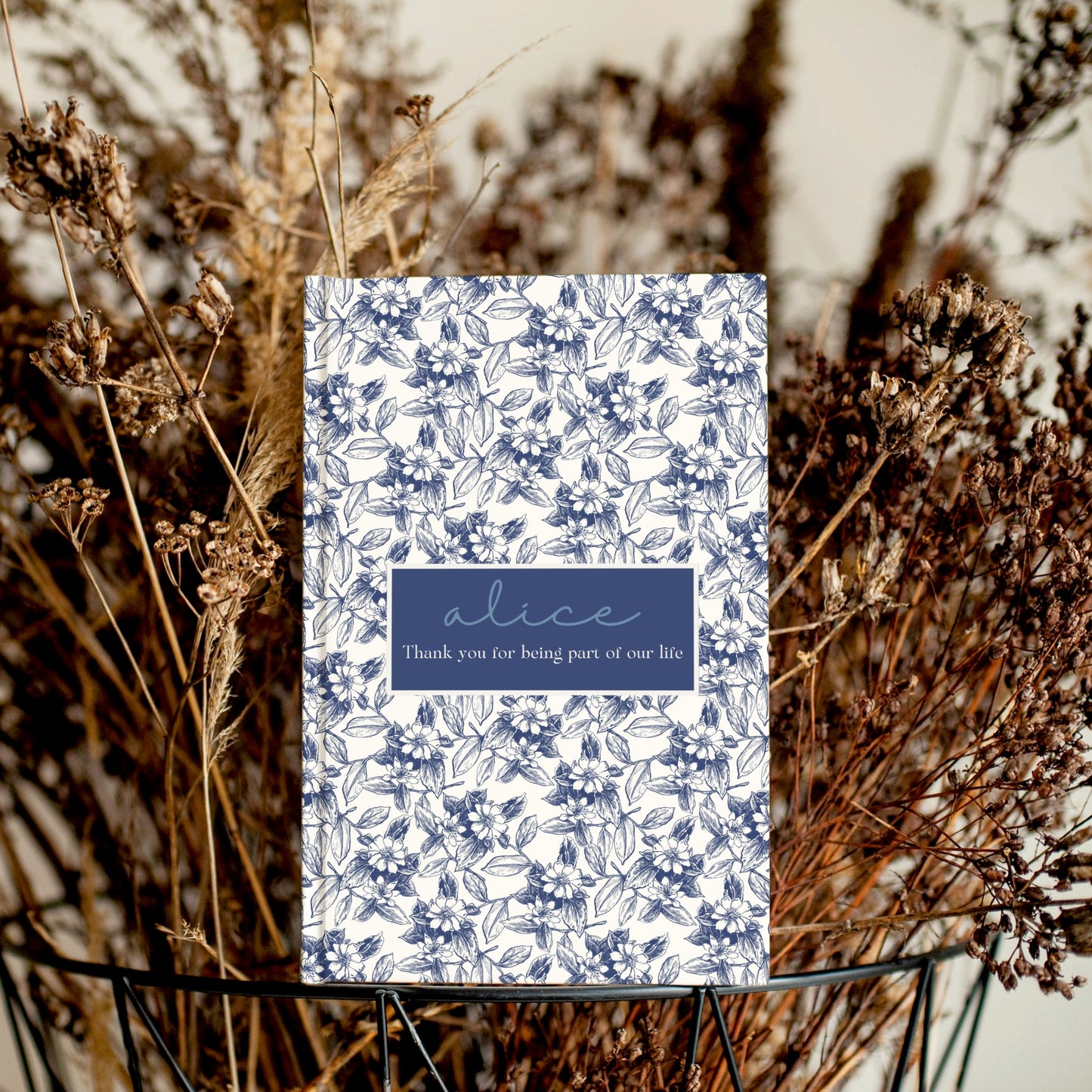 Journal Blue Floral Design with Thank you Message for friends and family