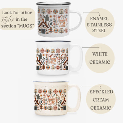 Nordic Folk Art Deer Mug Scandinavian design - Ceramic Stoneware Pottery