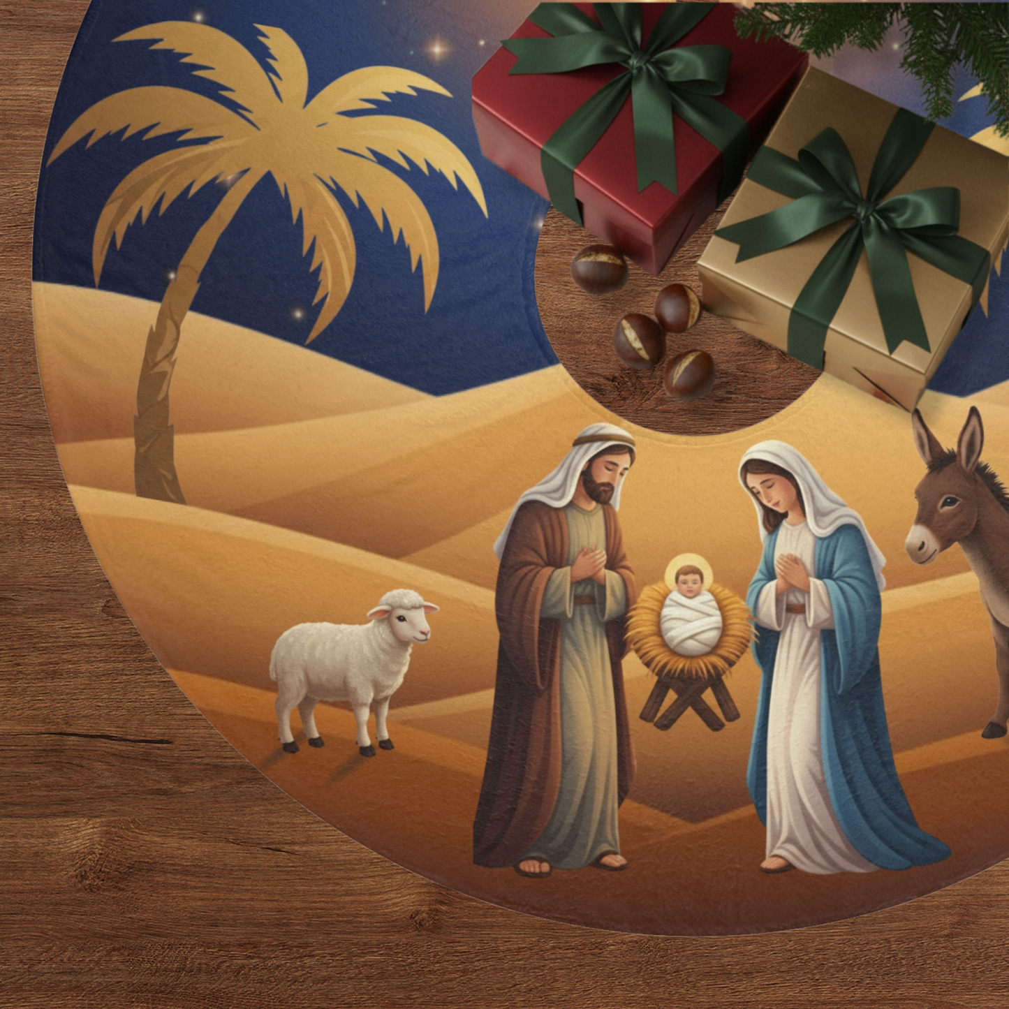 Nativity Christmas Tree Skirt - Christian Catholic Home Decor - Religious Holiday Gift