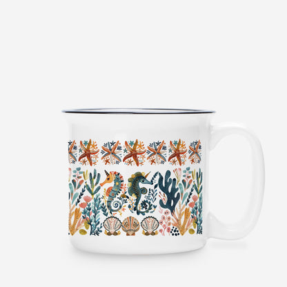 Sea horses Coffee Mug Nordic Folk Art Cup for Beach Lovers