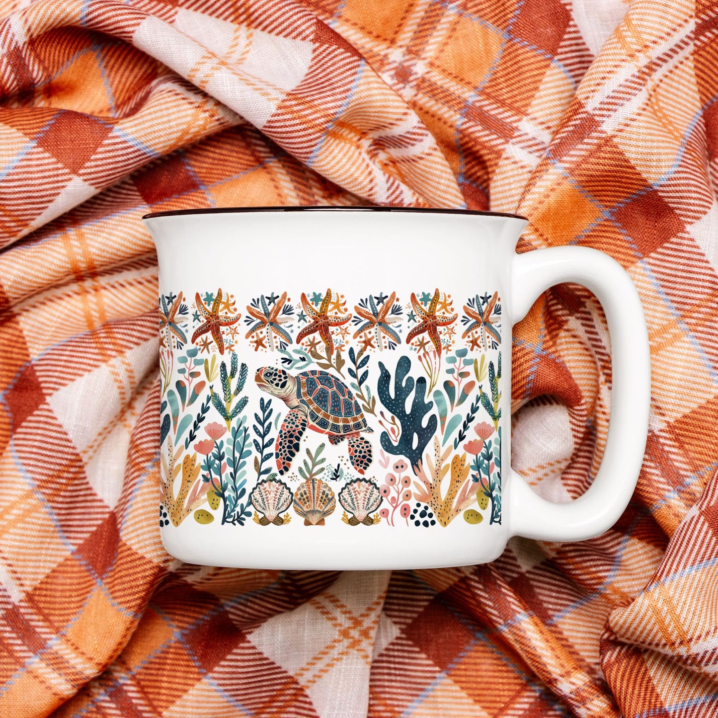 Sea Turtle Coffee Mug with Folk Art design for Beach and ocean Lovers