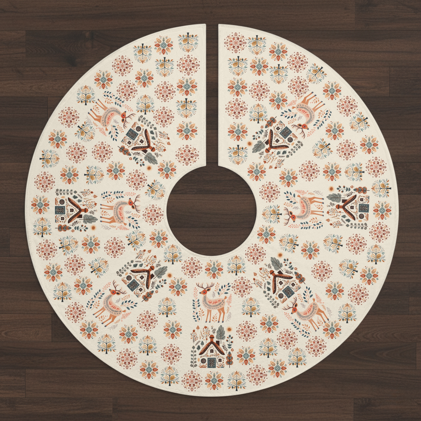 Scandinavian Christmas Tree Skirt - Nordic Hygge Home Decor - Mountain Folk Art Design