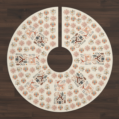 Scandinavian Christmas Tree Skirt - Nordic Hygge Home Decor - Mountain Folk Art Design