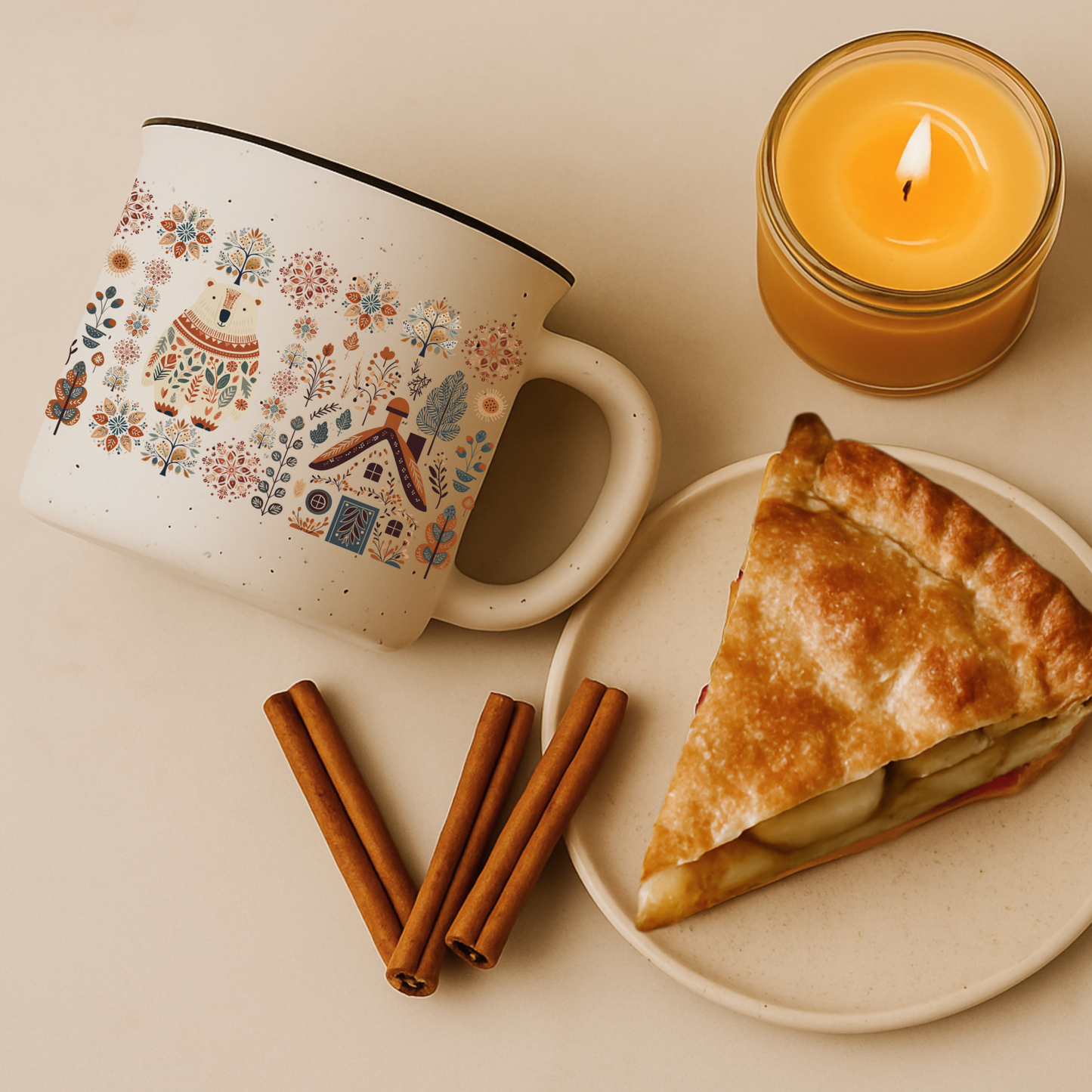 Polar Bear Campfire Mug Gift Ceramic Scandinavian Design Home Decor