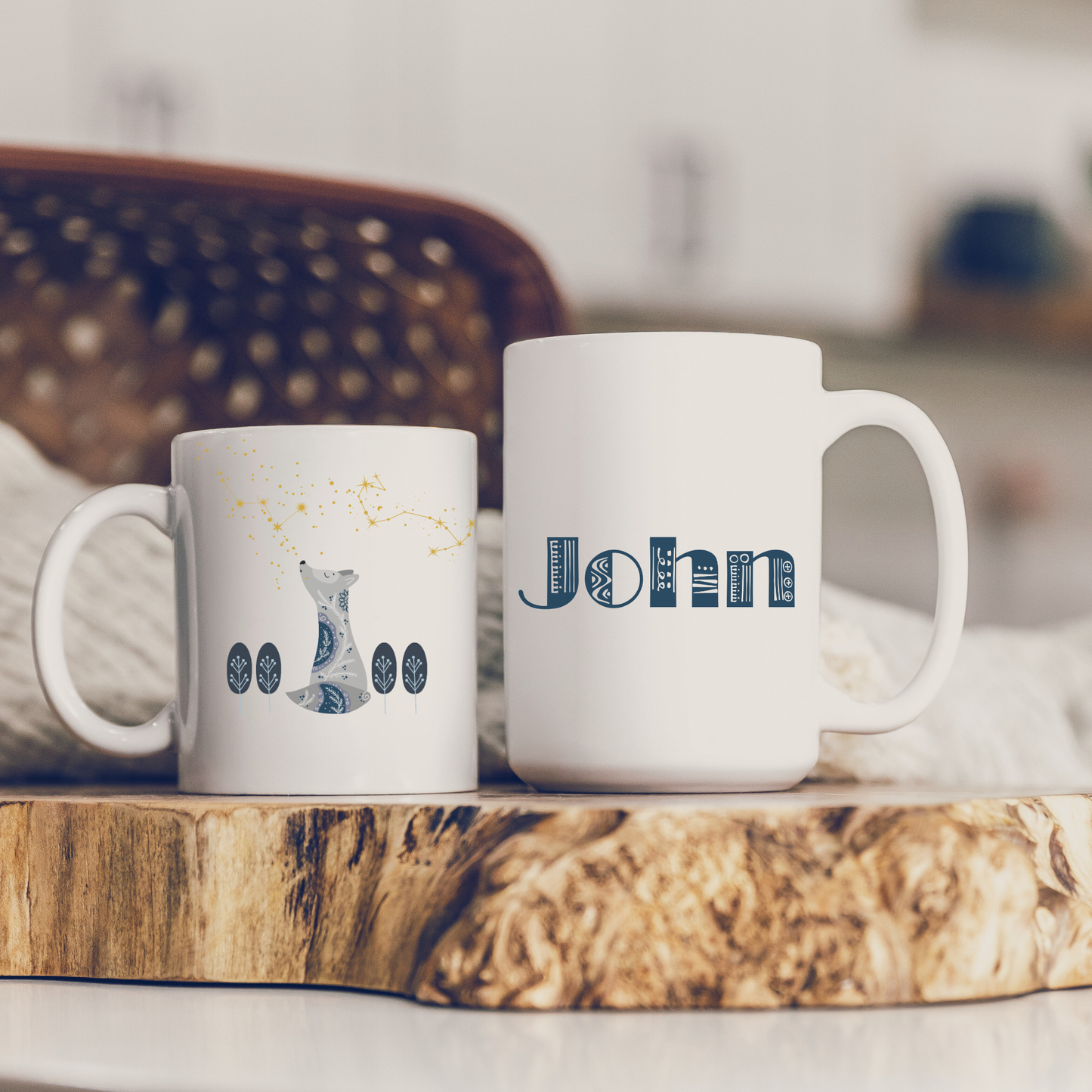 Personalized Nordic Wolf Mug - Constellation Gift for Him - Scandinavian Forest Stars Cup