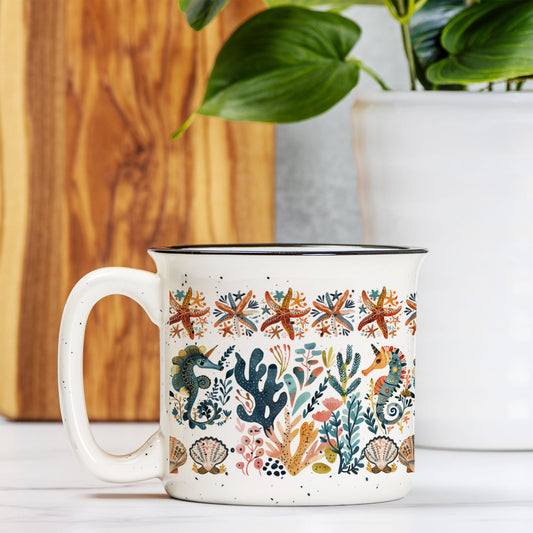 Sea horses Coffee Mug Nordic Folk Art Cup for Beach Lovers