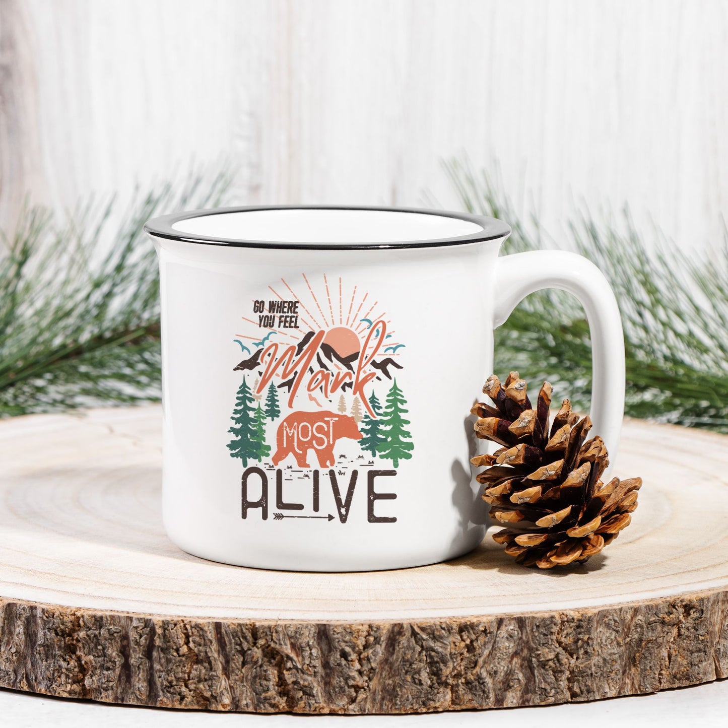 Camping Outdoors Lover Gift Ceramic Camp Mug Bear Rustic Cup for Cabin owner