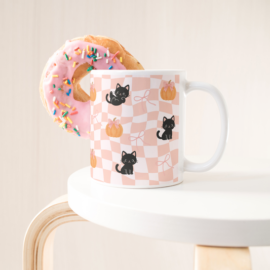 Pink Halloween Cat Pumpkin Mug Gift - Fall Vibes Cat Mom Gift