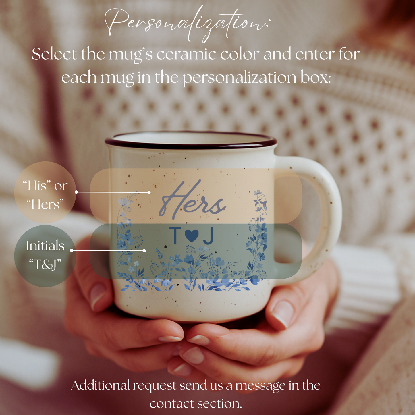 Personalized Engagement Gift Mug - His and Hers Blue Floral - Custom Wedding Gift for Couple