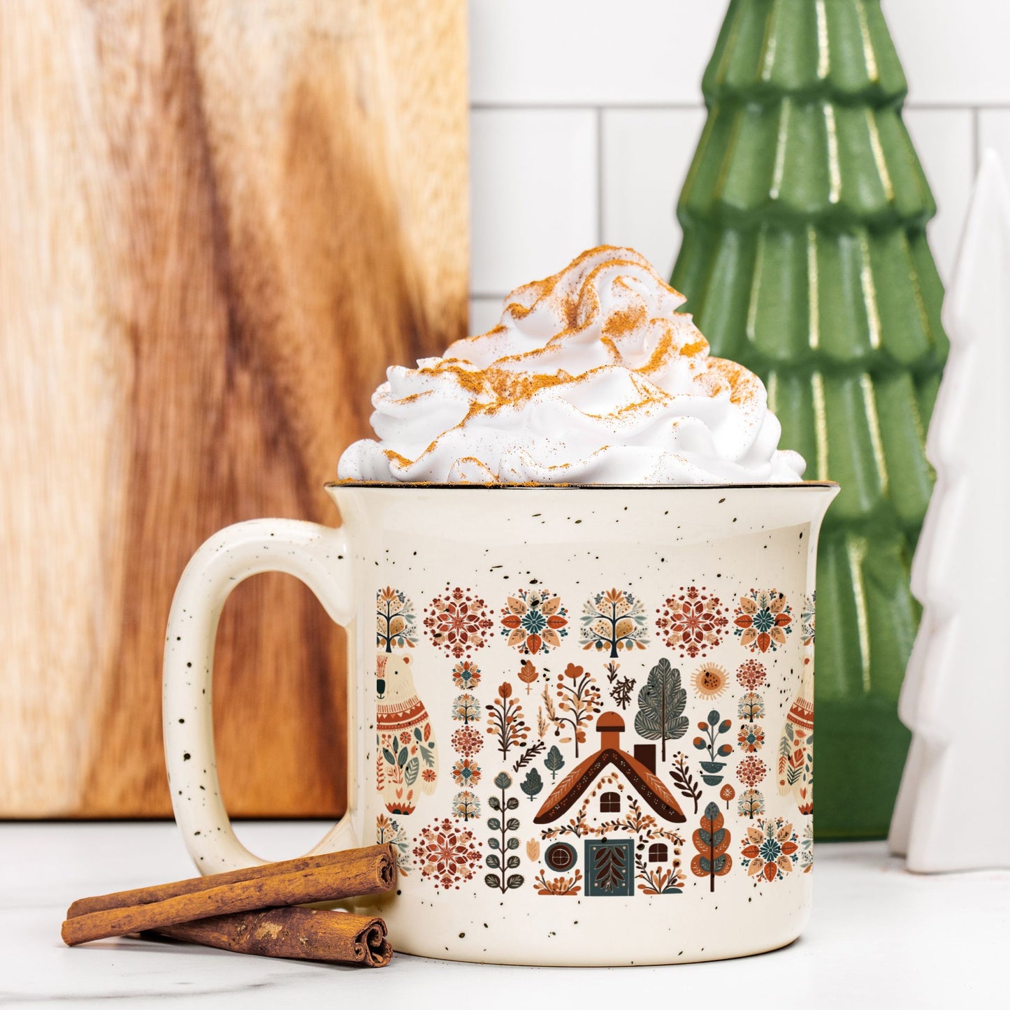 Polar Bear Campfire Mug Gift Ceramic Scandinavian Design Home Decor