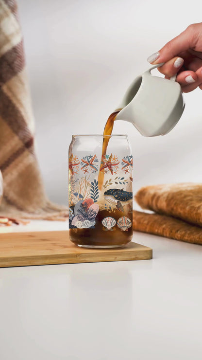 Coastal Whale and Starfish Glass Tumbler Perfect for Beach House Drinkware
