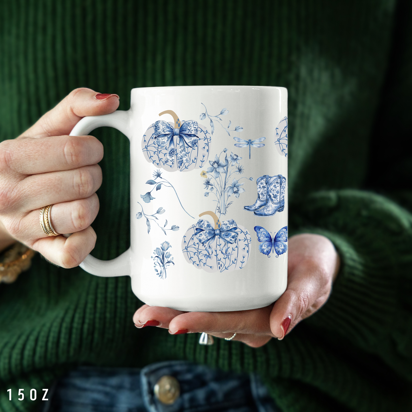 Blue Pumpkin Chinoiserie Mug - Cozy Fall Gift for Thanksgiving