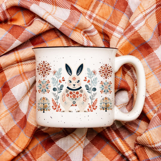 Rabbit Coffee Mug - Scandinavian Folk Art Cup - Easter Gift for Bunny Lovers