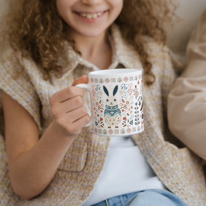 Rabbit Coffee Mug Folk Art - Scandinavian Coffee Cup